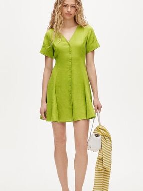 J. Crew Lime Green Button-Front Mini Dress